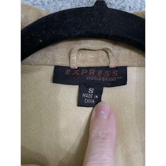 Vintage Express World Brand Tan Leather Belted Coat Womens Small Pockets - Picture 2 of 11